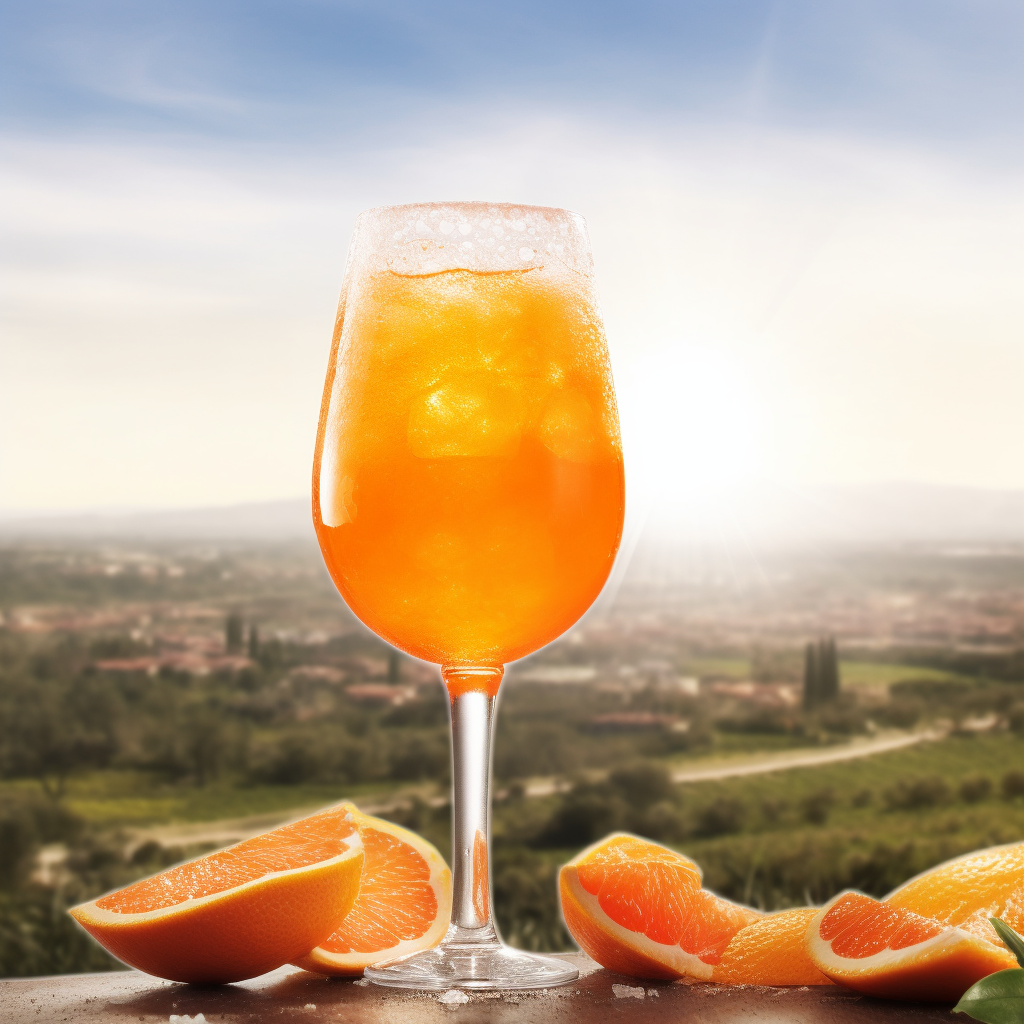 Soda Aranciata en copa de vidrio con rodaja de naranja