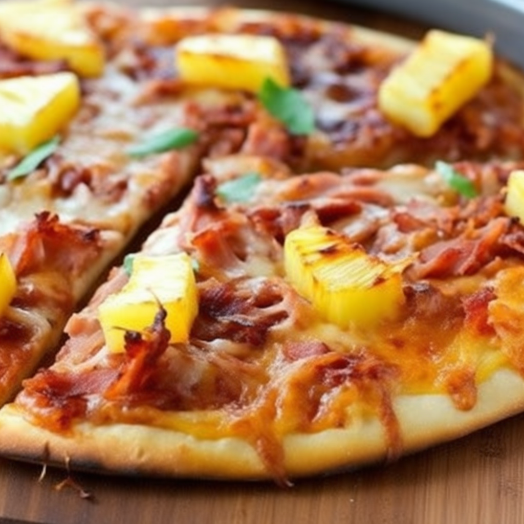 Pizza BBQ Hawaina con ingredientes frescos y de alta calidad